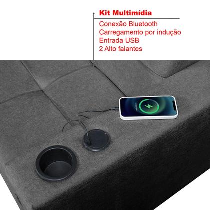 Imagem de Sofá Cama Austin Retrátil Reclinável Com Kit Multimídia Som Bluetooth USB Porta Copos