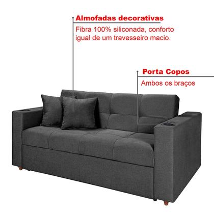 Imagem de Sofá Cama Austin Retrátil Reclinável Com Kit Multimídia Som Bluetooth USB Porta Copos