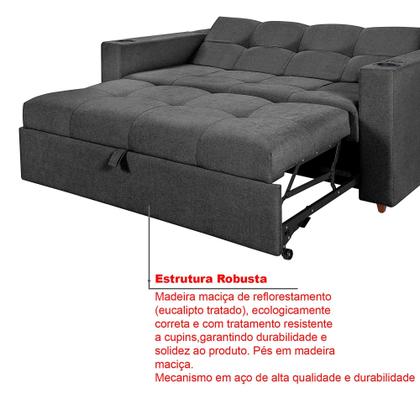 Imagem de Sofá Cama Austin Retrátil Reclinável Com Kit Multimídia Som Bluetooth USB Porta Copos