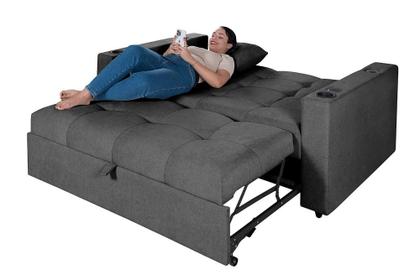 Imagem de Sofá Cama Austin Retrátil Reclinável Com Kit Multimídia Som Bluetooth USB Porta Copos