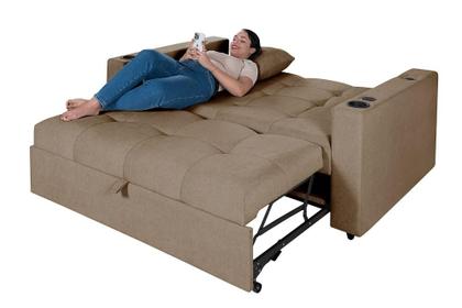Imagem de Sofá Cama Austin Retrátil Reclinável Com Kit Multimídia Som Bluetooth USB Porta Copos