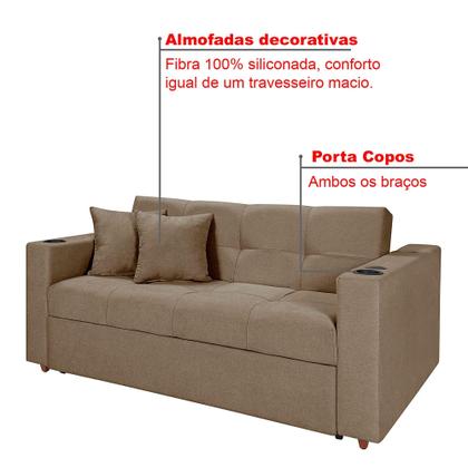 Imagem de Sofá Cama Austin Retrátil Reclinável Com Kit Multimídia Som Bluetooth USB Porta Copos