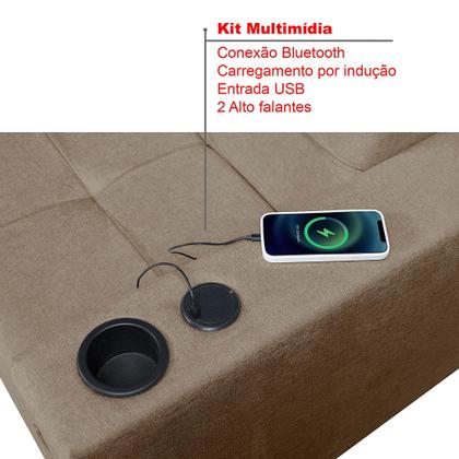 Imagem de Sofá Cama Austin Retrátil Reclinável Com Kit Multimídia Som Bluetooth USB Porta Copos