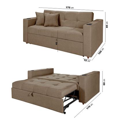 Imagem de Sofá Cama Austin Retrátil Reclinável Com Kit Multimídia Som Bluetooth USB Porta Copos