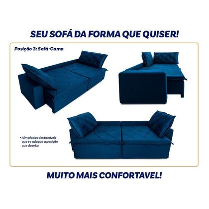 Imagem de Sofá Cama Bangkok Sem Caixa 2,10m Retrátil e Reclinável Com Molas Velut Azul - King House