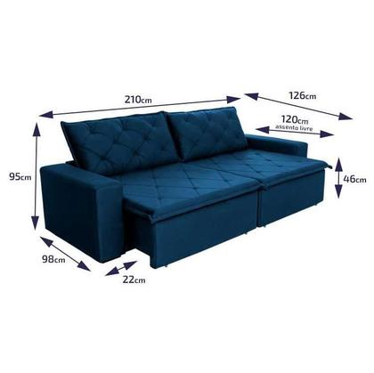 Imagem de Sofá Cama Bangkok Sem Caixa 2,10m Retrátil e Reclinável Com Molas Velut Azul - King House