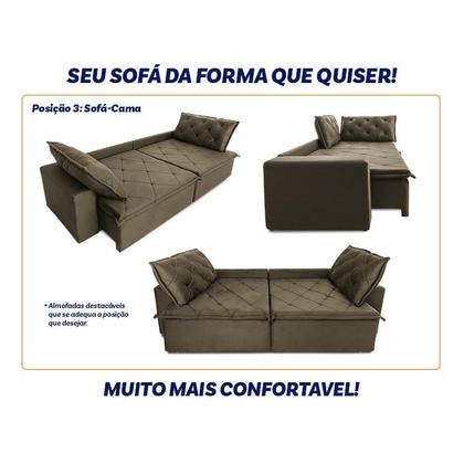 Imagem de Sofá Cama Bangkok Sem Caixa 2,10m Retrátil e Reclinável Com Molas Velut Tabaco - King House