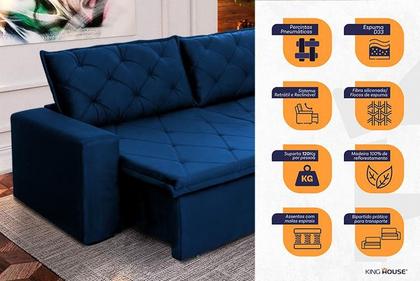 Imagem de Sofá Cama Bangkok Sem Caixa 2,30m Retrátil e Reclinável Com Molas Velut Azul - King House