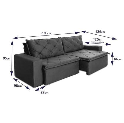Sofá Cama Bangkok Sem Caixa 2,30m Retrátil e Reclinável Com Molas Velut Cinza - King House Imagem de Sofá Cama Bangkok Sem Caixa 2,30m Retrátil e Reclinável Com Molas Velut Cinza - King House