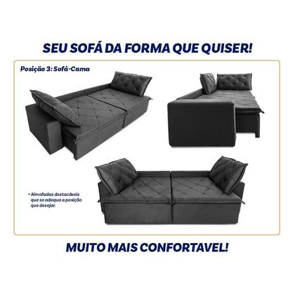 Sofá Cama Bangkok Sem Caixa 2,30m Retrátil e Reclinável Com Molas Velut Cinza - King House Imagem de Sofá Cama Bangkok Sem Caixa 2,30m Retrátil e Reclinável Com Molas Velut Cinza - King House