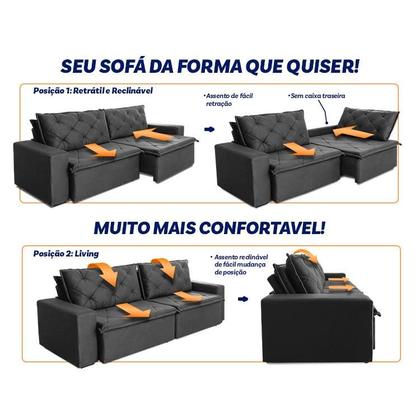 Sofá Cama Bangkok Sem Caixa 2,30m Retrátil e Reclinável Com Molas Velut Cinza - King House Imagem de Sofá Cama Bangkok Sem Caixa 2,30m Retrátil e Reclinável Com Molas Velut Cinza - King House