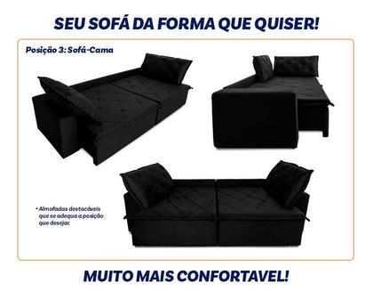 Imagem de Sofá Cama Bangkok Sem Caixa 2,50m Retrátil e Reclinável Com Molas Velut Preto - King House