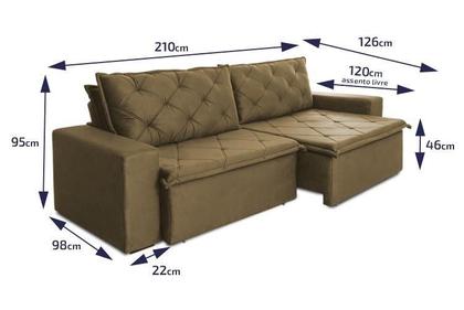 Imagem de Sofá Cama Bangkok Sem Caixa 2,70m Retrátil e Reclinável Com Molas Velut Bege - King House