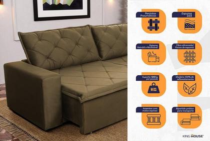 Imagem de Sofá Cama Bangkok Sem Caixa 2,70m Retrátil e Reclinável Com Molas Velut Bege - King House