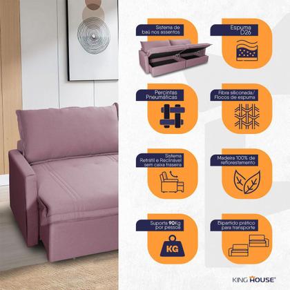 Imagem de Sofá Cama Baú Ravello Sem Caixa 2,26m Linho Rose 3 Lugares