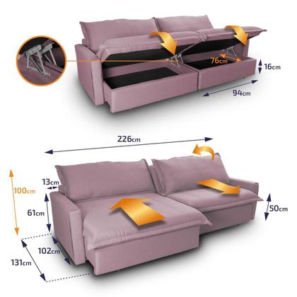 Imagem de Sofá Cama Baú Ravello Sem Caixa 2,26m Linho Rose 3 Lugares