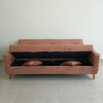 Imagem de Sofá Cama Baú Rocoo 205cm Reclinável Veludo Terracota - Sallar Home