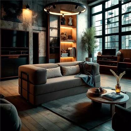 Imagem de Sofá Cama Casal 2 em 1 Puff Modular  Enviado na Caixa, Design Modular Moderno Cinza