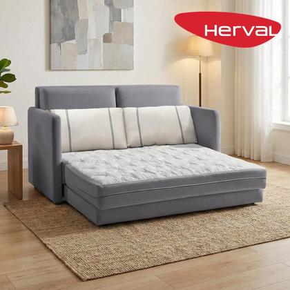 Imagem de Sofá-Cama Casal 2 Lugares Herval Aurora, Linho Cinza, 146 cm