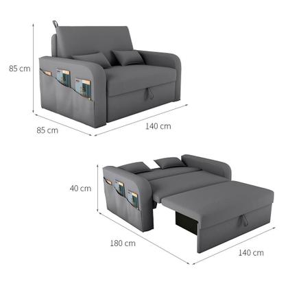 Imagem de Sofá-Cama Casal 2 Lugares Lady Dai com Baú Suede Cinza