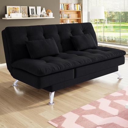 Imagem de Sofá-Cama Casal 3 Lugares Amanda I Suede com Almofadas Preto