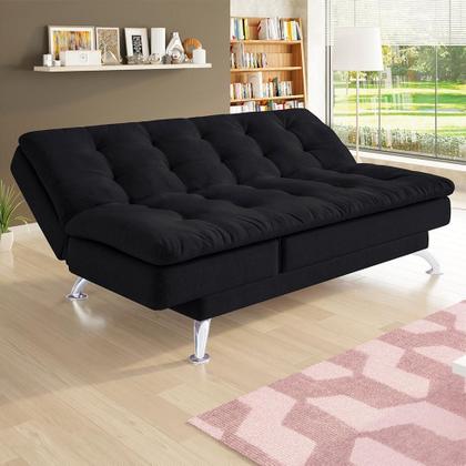 Imagem de Sofá-Cama Casal 3 Lugares Amanda I Suede com Almofadas Preto