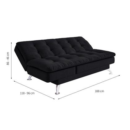 Imagem de Sofá-Cama Casal 3 Lugares Amanda I Suede com Almofadas Preto