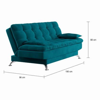 Imagem de Sofá-Cama Casal 3 Lugares Autenticidade Suede Azul Turquesa