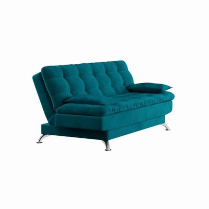 Imagem de Sofá-Cama Casal 3 Lugares Autenticidade Suede Azul Turquesa