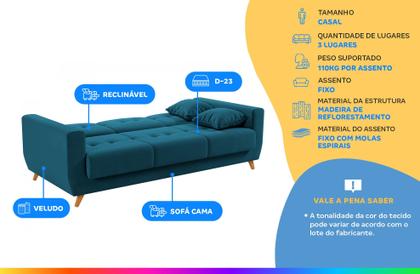 Imagem de Sofá-cama Casal 3 Lugares com Baú Reclinável Veludo Matrix Pâmela