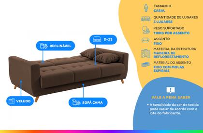 Imagem de Sofá-cama Casal 3 Lugares com Baú Reclinável Veludo Matrix Pâmela