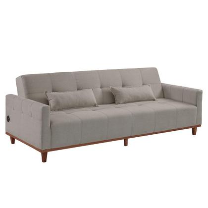 Imagem de Sofá-Cama Casal 3 Lugares com USB Noronha Linho Bege Claro