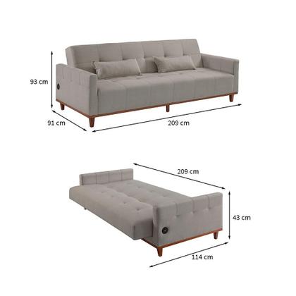Imagem de Sofá-Cama Casal 3 Lugares com USB Noronha Linho Bege Claro