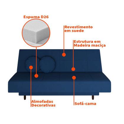 Imagem de Sofá-Cama Casal 3 Lugares Jimmy Suede Azul Marinho