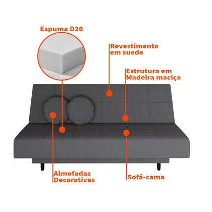Sofá-Cama Casal 3 Lugares Jimmy Suede Grafite - Mobly Imagem de Sofá-Cama Casal 3 Lugares Jimmy Suede Grafite