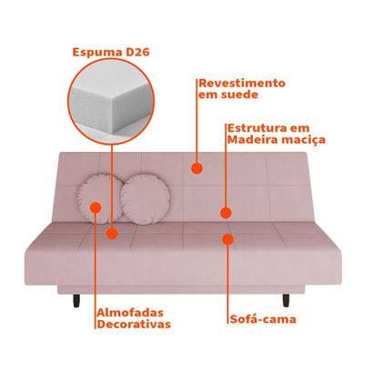 Sofá-Cama Casal 3 Lugares Jimmy Suede Rosa Claro - Mobly Imagem de Sofá-Cama Casal 3 Lugares Jimmy Suede Rosa Claro