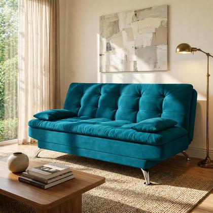 Imagem de Sofá-Cama Casal 3 Lugares Premium A2 Suede Azul Turquesa
