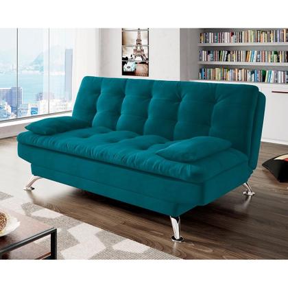 Imagem de Sofá-Cama Casal 3 Lugares Premium A2 Suede Azul Turquesa