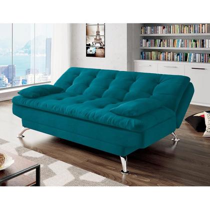 Imagem de Sofá-Cama Casal 3 Lugares Premium A2 Suede Azul Turquesa