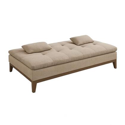Imagem de Sofá-Cama Casal 3 Lugares Premium Base e Pés de Madeira Linho Bege