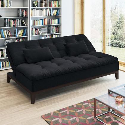 Imagem de Sofá-Cama Casal 3 Lugares Premium Suede Pés de Madeira Preto