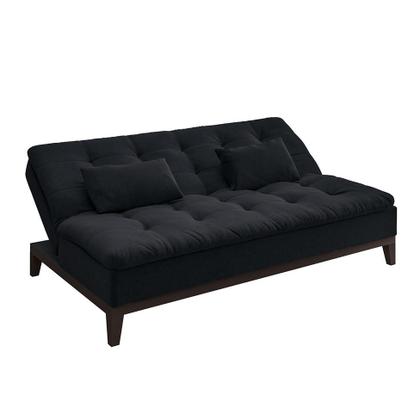 Imagem de Sofá-Cama Casal 3 Lugares Premium Suede Pés de Madeira Preto