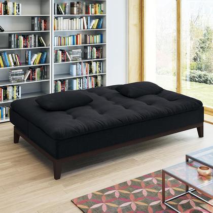 Imagem de Sofá-Cama Casal 3 Lugares Premium Suede Pés de Madeira Preto