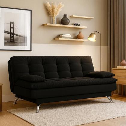 Sofá-Cama Casal 3 Lugares Premium Suede Pés de Metal Preto - Mobly Imagem de Sofá-Cama Casal 3 Lugares Premium Suede Pés de Metal Preto