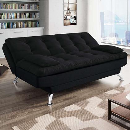 Imagem de Sofá-Cama Casal 3 Lugares Premium Suede Pés de Metal Preto