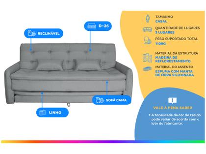 Imagem de Sofá-cama Casal 3 Lugares Reclinável Linho Matrix Madalena