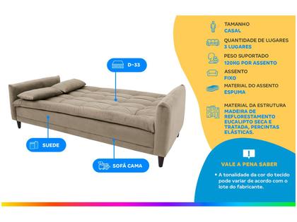 Imagem de Sofá-cama Casal 3 Lugares Reclinável Suede Linoforte Estela