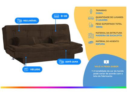 Imagem de Sofá-cama Casal 3 Lugares Reclinável Veludo Light Matrix Salomé