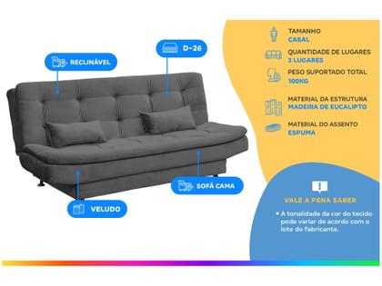 Imagem de Sofá-cama Casal 3 Lugares Reclinável Veludo Light Matrix Salomé
