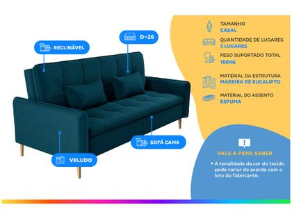 Imagem de Sofá-cama Casal 3 Lugares Reclinável Veludo